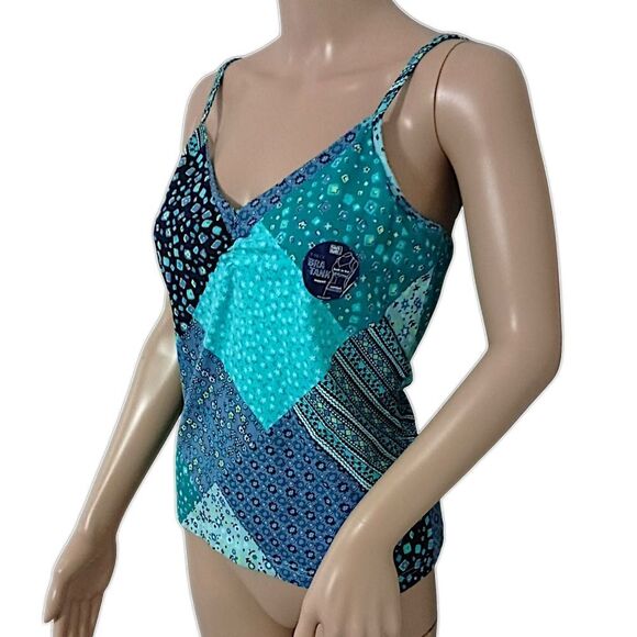 Y2K Patchwork Print FITTED Tank Top M NEW Vtg 90s Bra Cami Fairy Bohemian Hippie - Picture 6 of 16